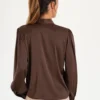 Camisa satinada con cuello redondo y lazo (16506)