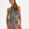Top halter estampado con laso en el cuello (16502)
