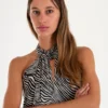 Top halter estampado con laso en el cuello (16502)