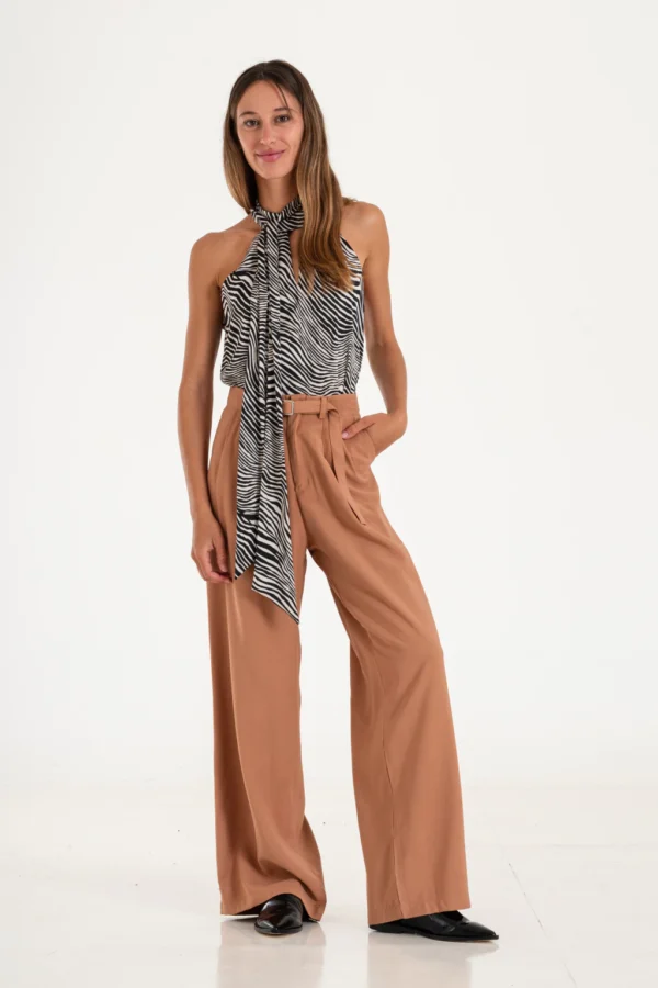 Top halter estampado con laso en el cuello (16502)