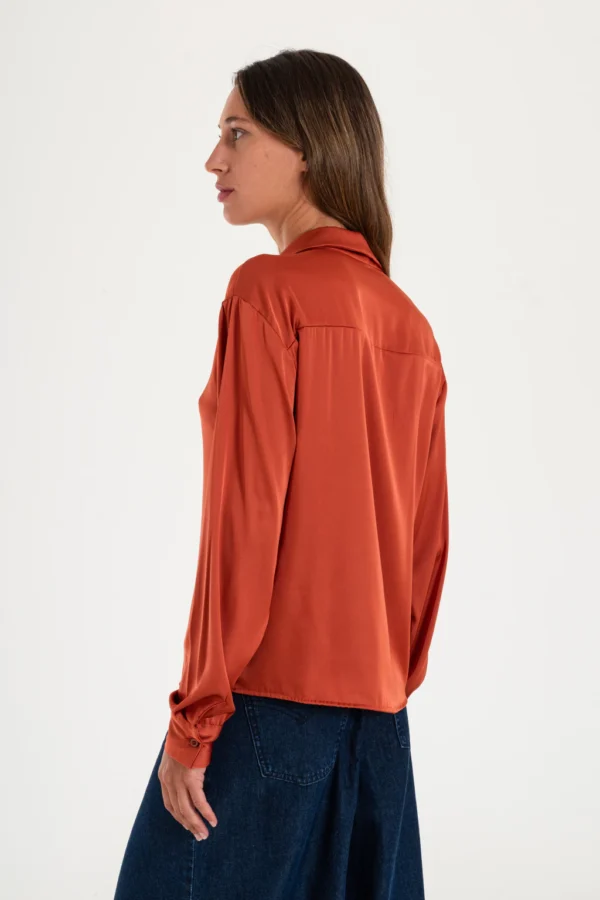 Camisa satinada con botones ocultos (16516)