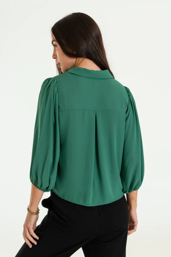 Camisa de crepé manga Ballón 3/4, elástico en puño (16537)